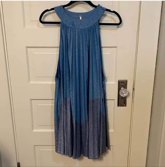 Free People Womens Pleated Love Metallic Mini Dress Small - Picture 5 of 10